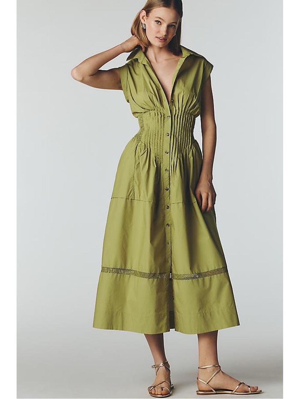 Maeve Pintuck Midi Shirt Dress